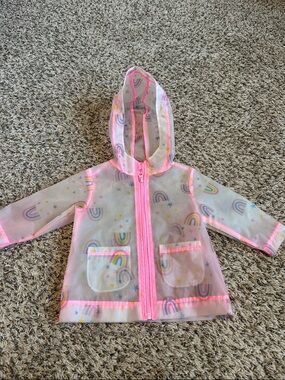wonder nation Pink Clear Hooded Raincoat with Rainbow Print